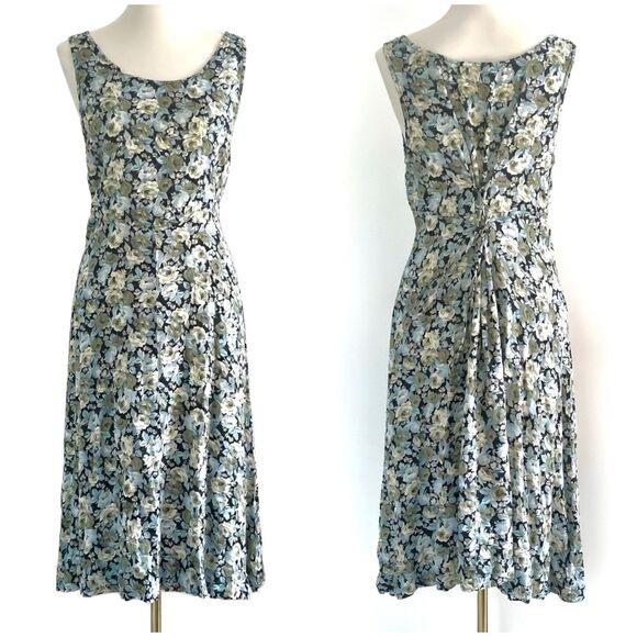 All that Jazz Dresses & Skirts - Vintage All That Jazz Black Blue Floral Lace-Up A-Line Flowy Midi Dress Womens M